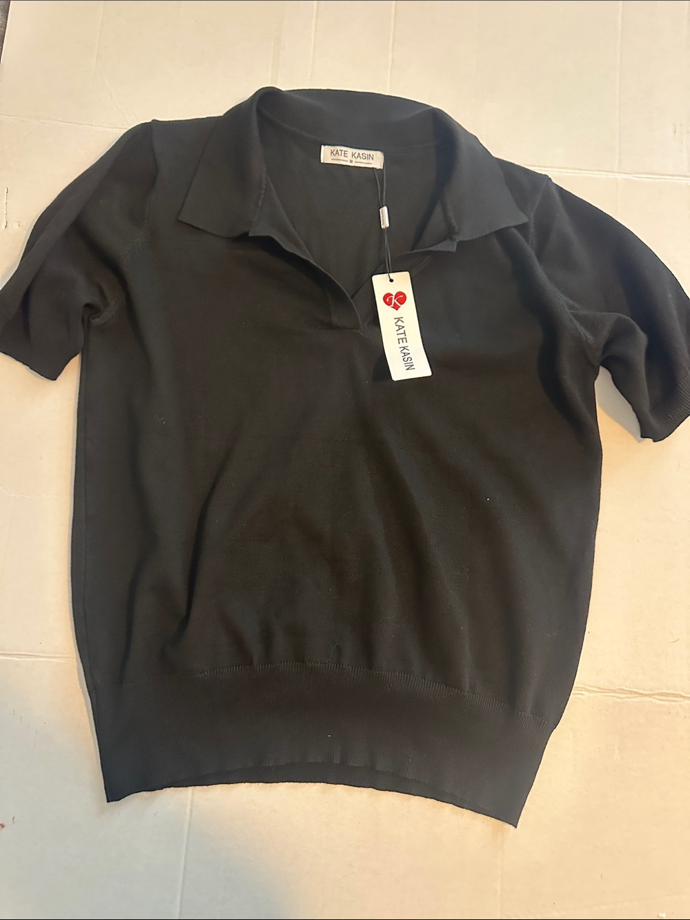 NWT Kate Kasin Knit Polo Top Women’s Medium Black Viscose blend. Soft!